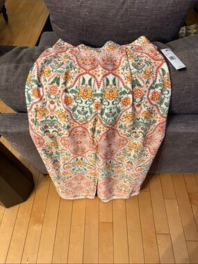 BCX Wide Leg Floral-Print Pants in Green, Orange & Cream
